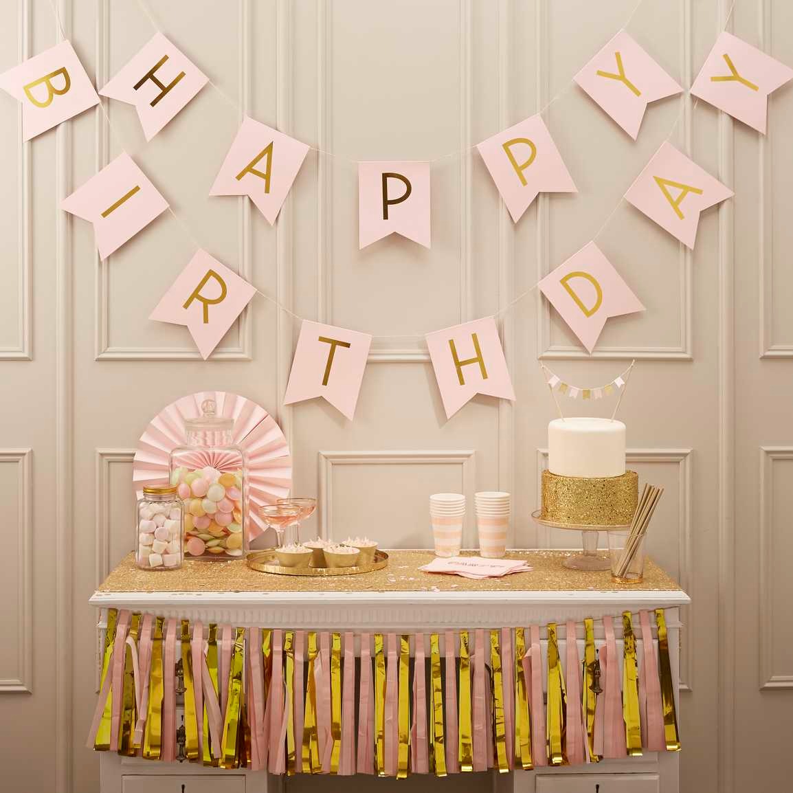 Banner Happy Birthday in pink-gold 2m