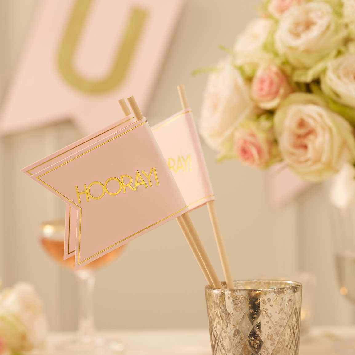 Wedding flag in pink-gold color HOORAY 10 pcs