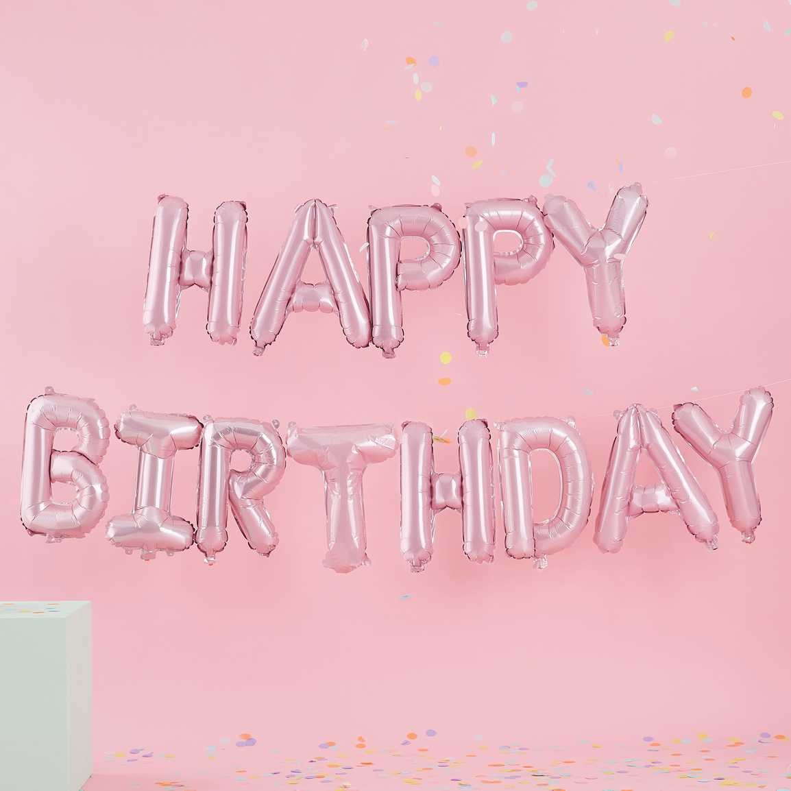 Balloon banner Happy Birthday matte pink