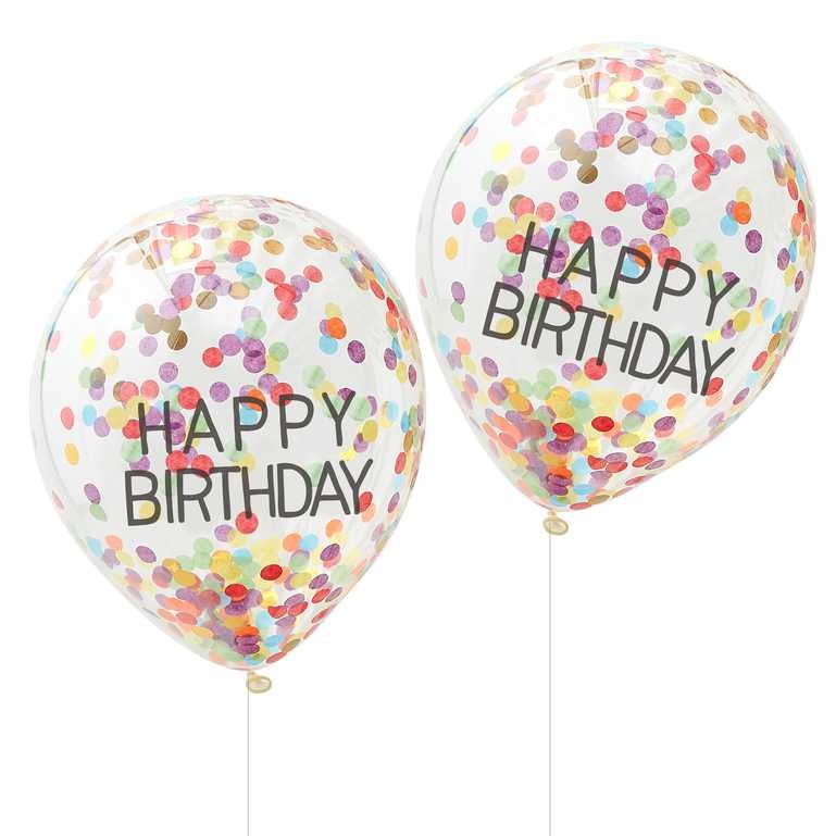 Latex balloon Happy Birthday with colored confetti 5 pcs 30.5 cm