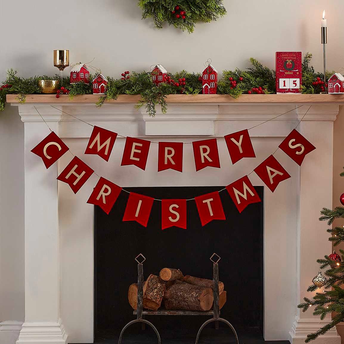 Banner Merry Christmas in red-gold color 2m