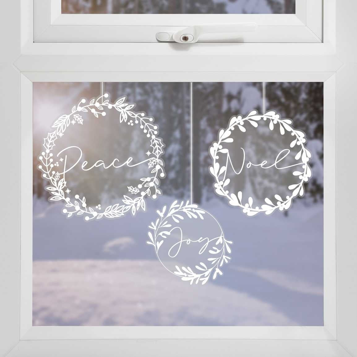 Christmas window sticker white wreaths