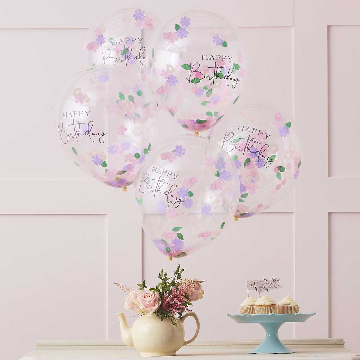 Latex birthday balloons bouquet with flower confetti 5 pcs