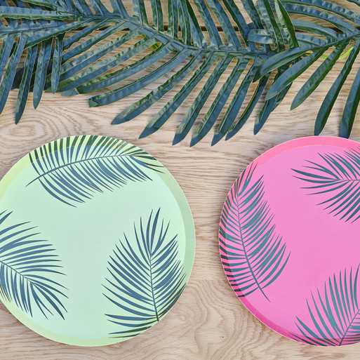 Colored paper plate with palm leaves 8 cm 25 cm
