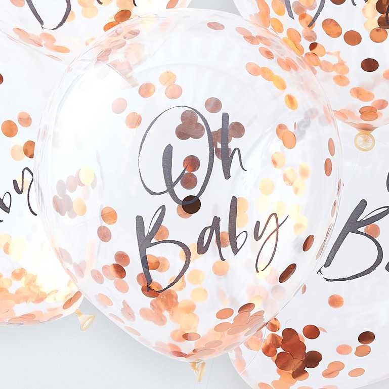 Latex confetti balloon Oh Baby copper 5 pcs