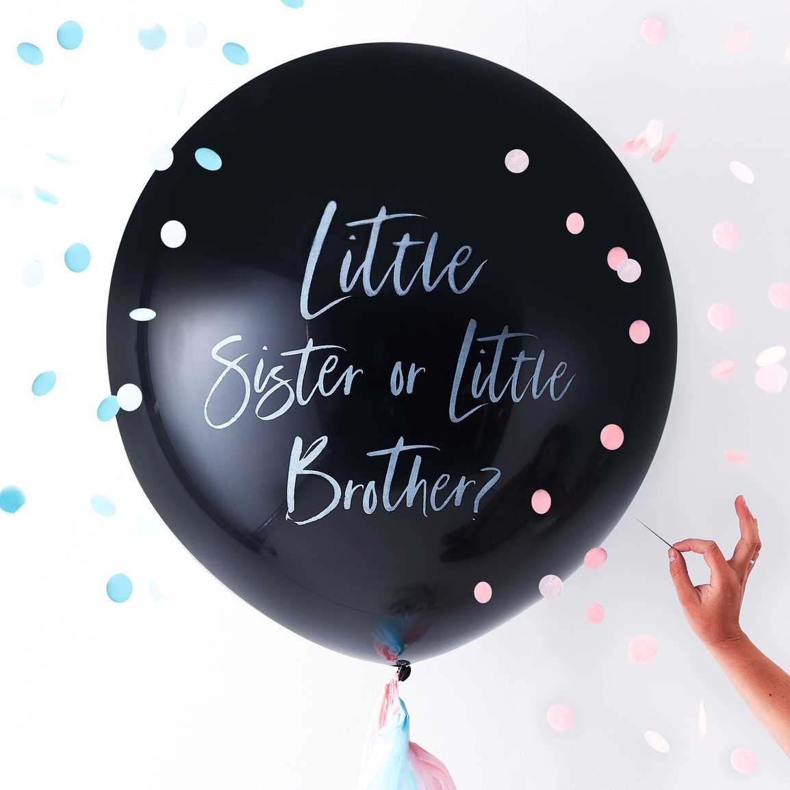 Gender reveal balloon 91.4 cm with confetti and ribbon