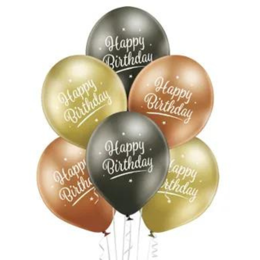 Bunch of Chrome Happy Birthday Balloons