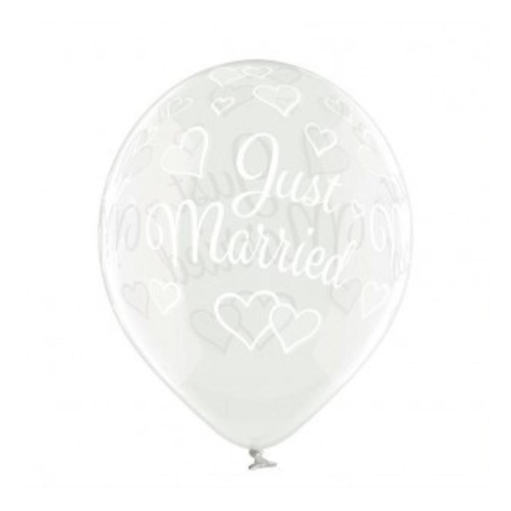 Latex balloon with transparent hearts Just Married 1pc