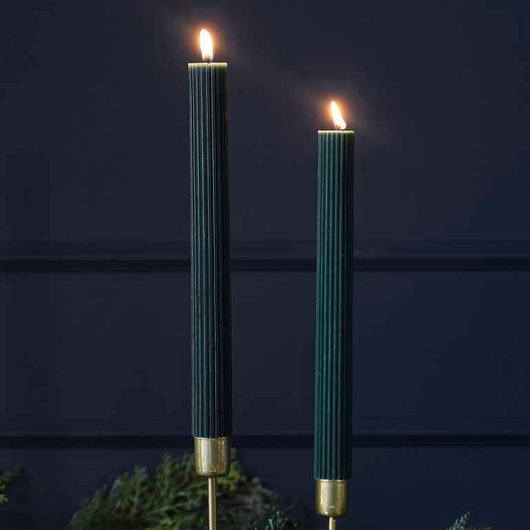 Decorative candle dark green 2 pieces 27 cm