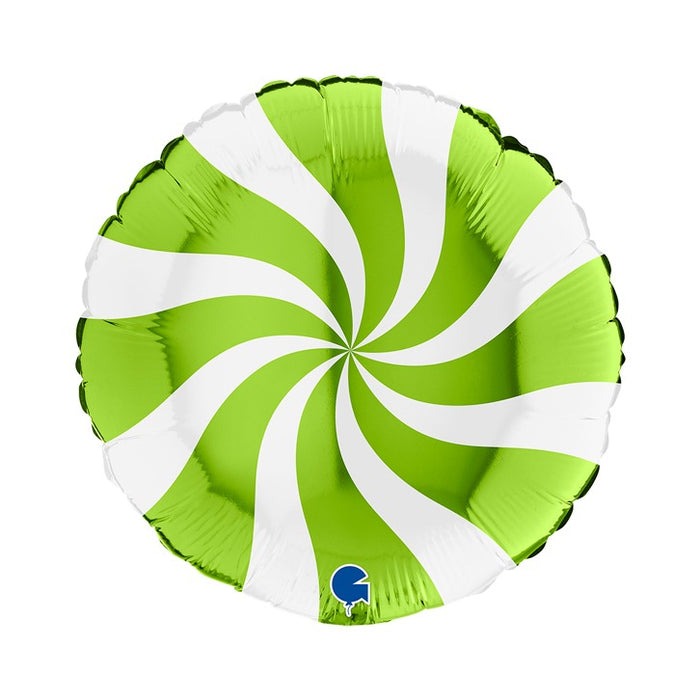 ფოლგირებული ბუშტი ზოლიანი კანფეტი თეთრ-Lime Green  46სმ