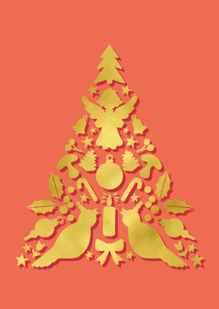 საახალწლო მისალოცი ბარათი ნაძვის ხით