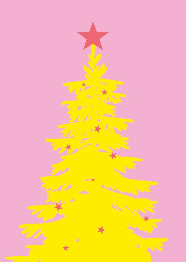 საახალწლო მისალოცი ბარათი ყვითელი  ნაძვის ხე