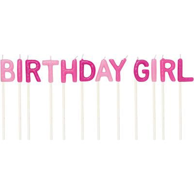 დაბადების დღის ვარდისფერი სანთელი ასოებით BIRTHDAY GIRL 6,65 სმ