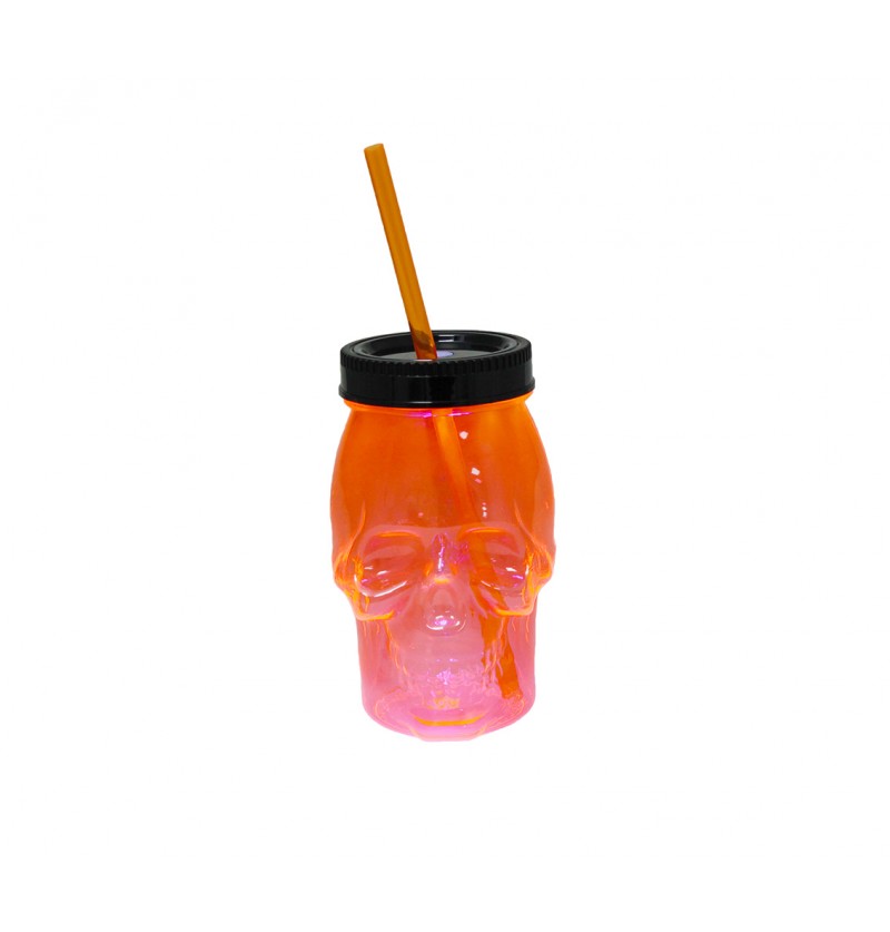 Glowing orange mug with skull spout and 8 functions