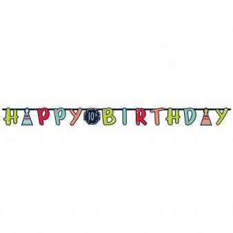 Birthday paper banner with colorful geometric figures 320 cm