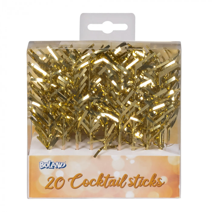 Paper golden canape sticks 20 pcs 10 cm