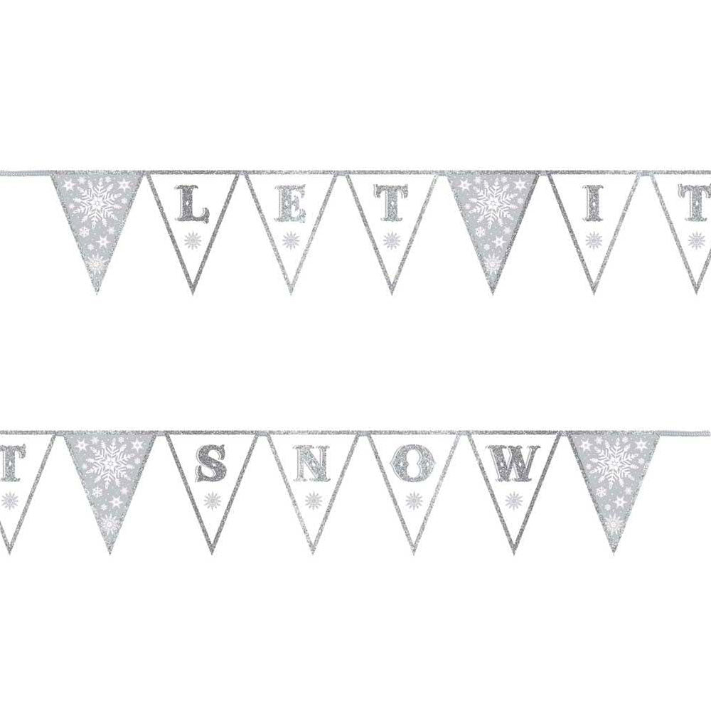 Cloth glitter flag-banner with snowflakes 3 meters