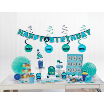 Birthday decoration set in blue-blue colors, 37 parts