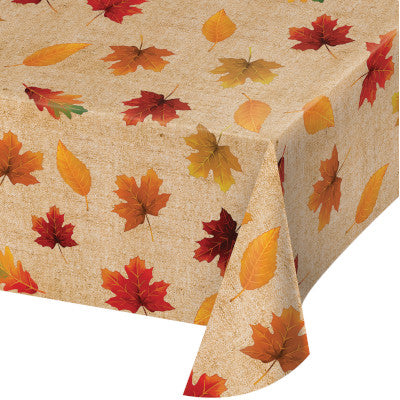 Vinyl table cover with maple leaves