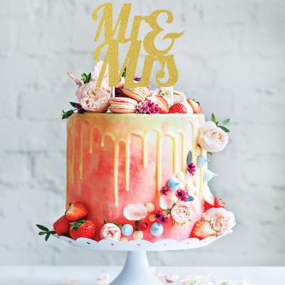 CAKE DECORATION GOLD GLITTER MR & MRS