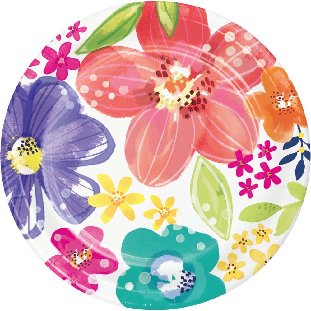 Paper plate with colorful flowers, 8 cm small