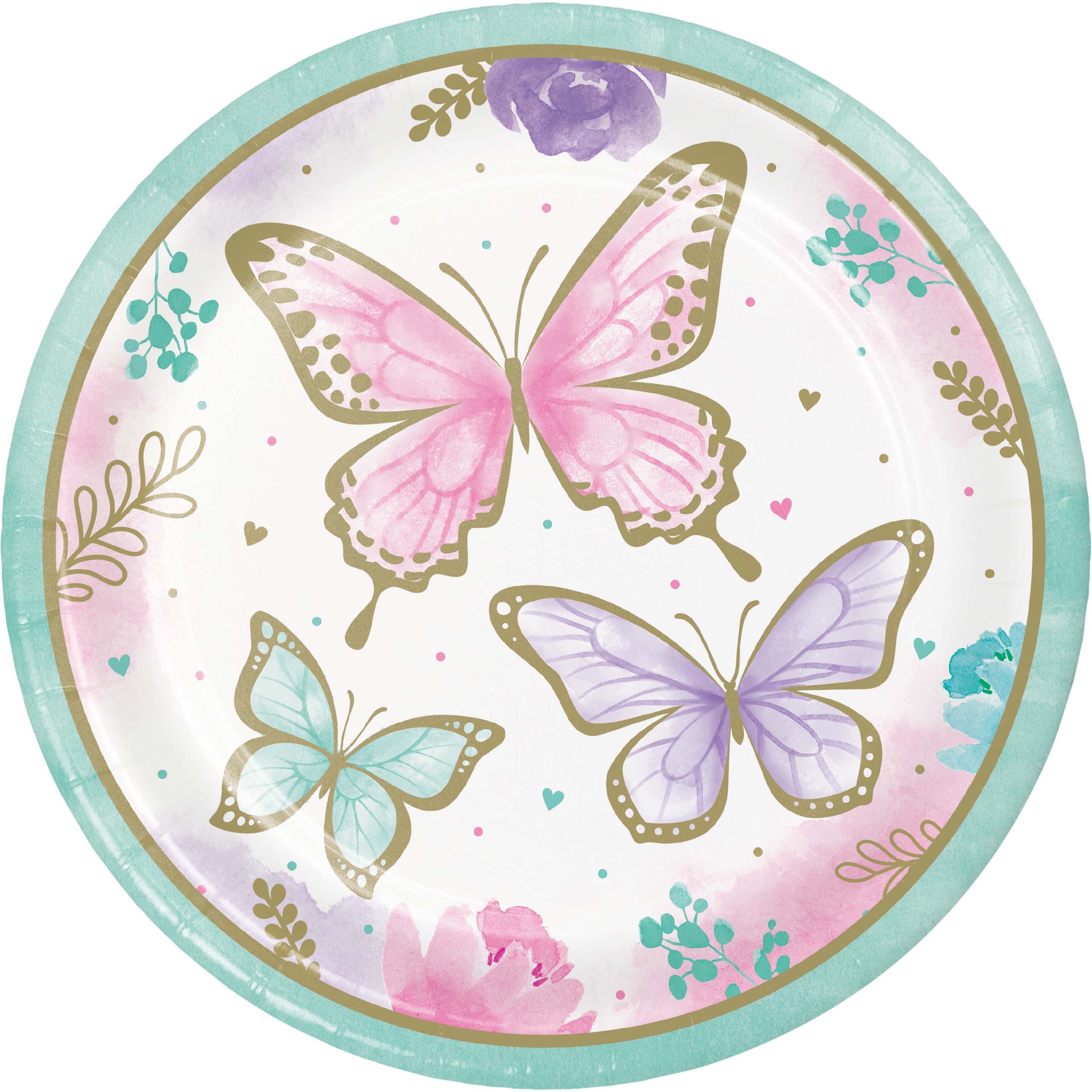 Paper plate BUTTERFLY SHIMMER 8pcs 23cm