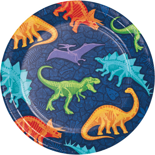 Paper plate with colorful dinosaurs 17.7 cm 8 pcs