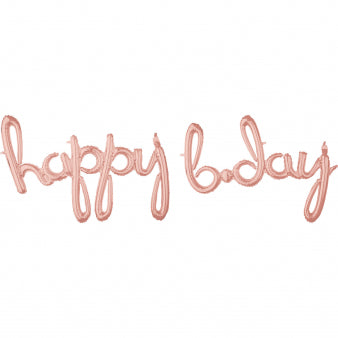 Rose gold handwritten happy bday inflatable with suction cup