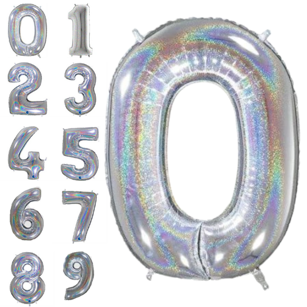 Holographic silver foil balloon with numbers 102 cm