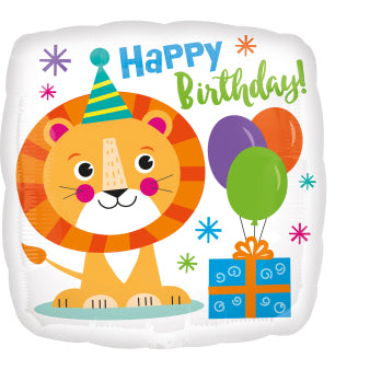 სტანდარტული ფოლგირებული ბუშტი Happy Lion Birthday 43სმ