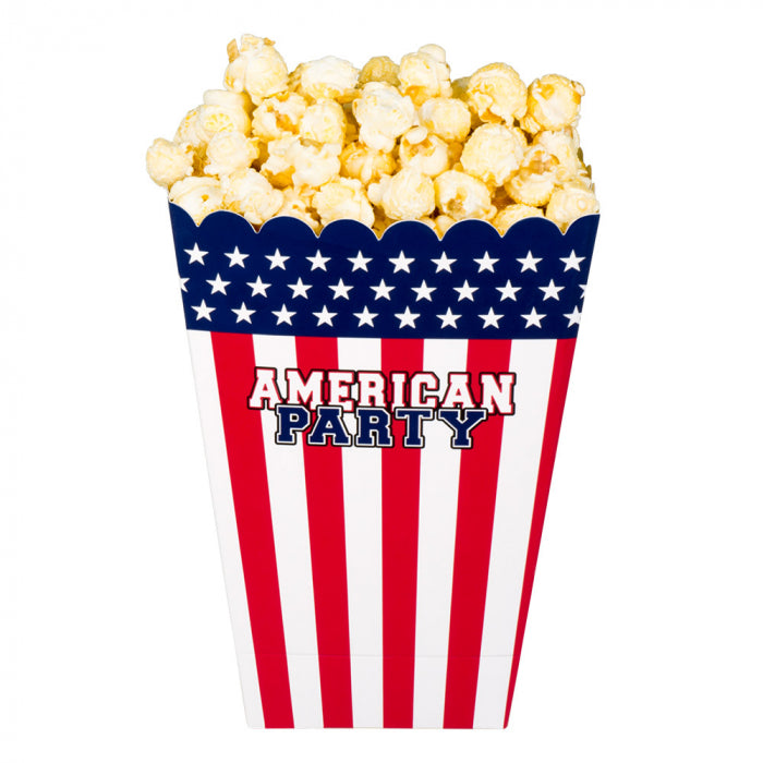 4 paper popcorn cups "AMERICAN PARTY"