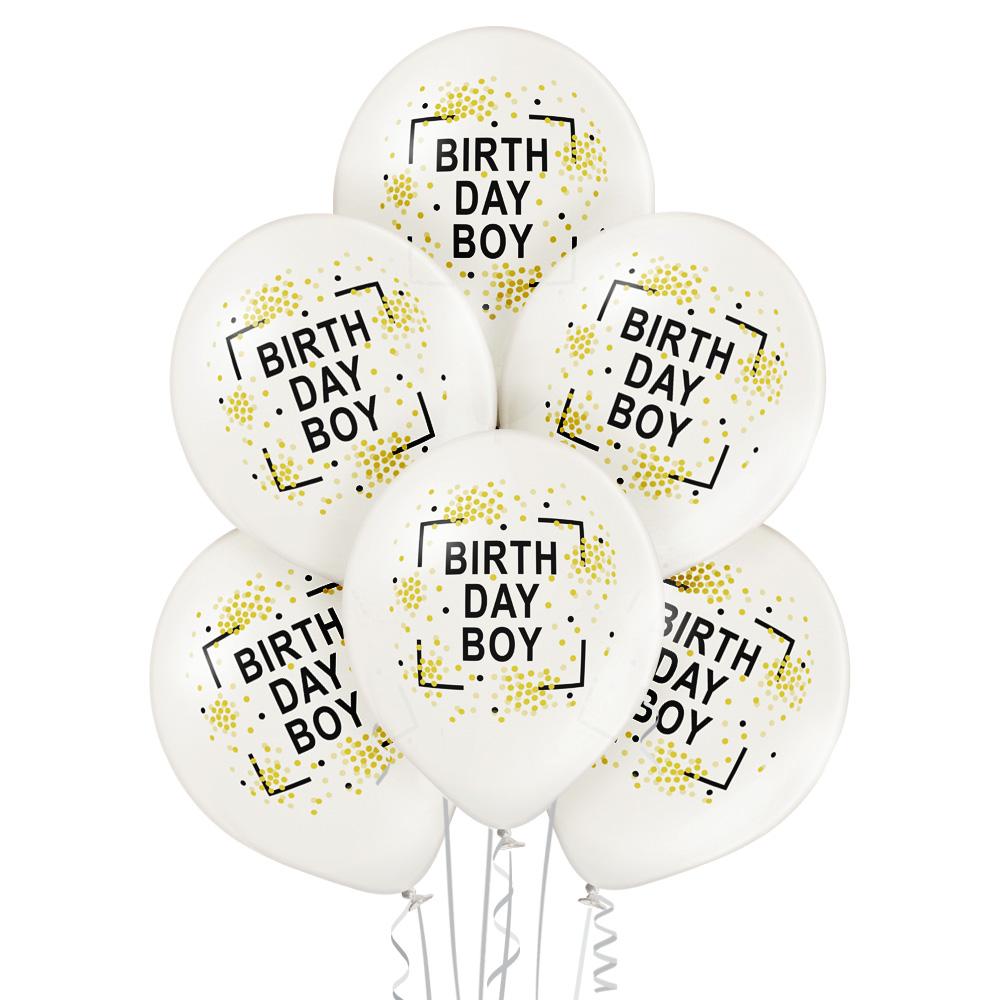 ბუშტების თაიგული Birthday Boy თეთრი ბუშტი 6ც