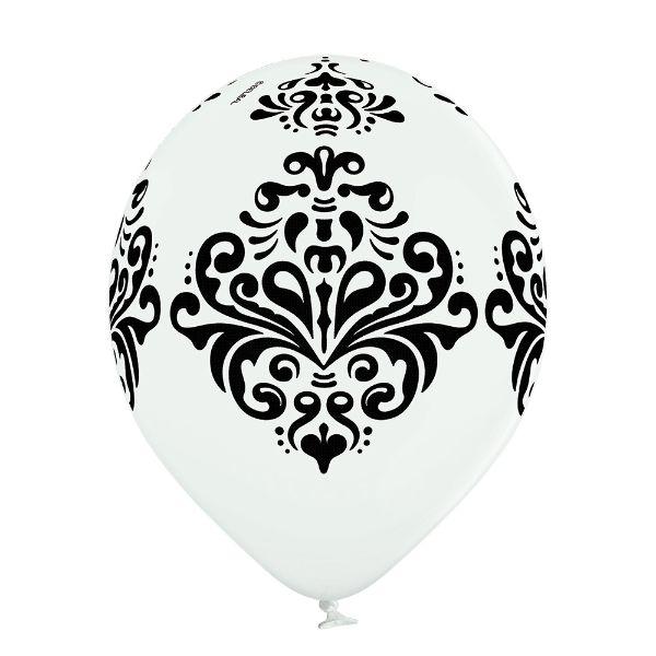 White balloon with black ornaments 30 cm