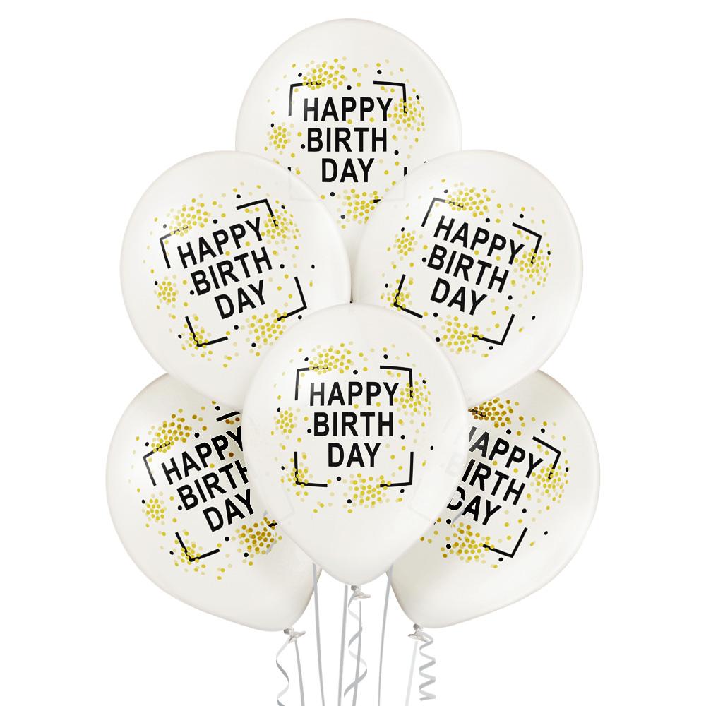 Bunch of black and white balloons HAPPY BIRTHDAY 6 pcs