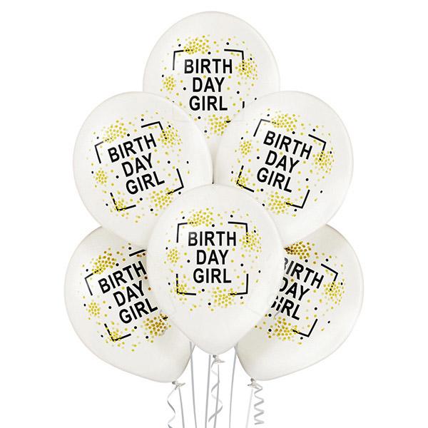 Bunch of black and white balloons Birthday Girl 6 pcs