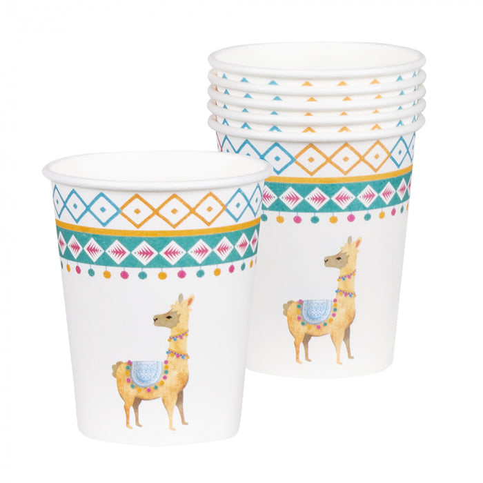 6 paper cups with the image of a llama