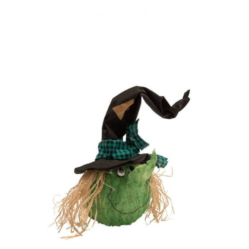 Decoration green witch with folding hat and lights 50 cm