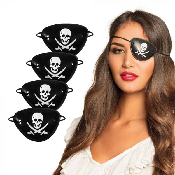 Pirate eye bandage with skeleton 4 pcs