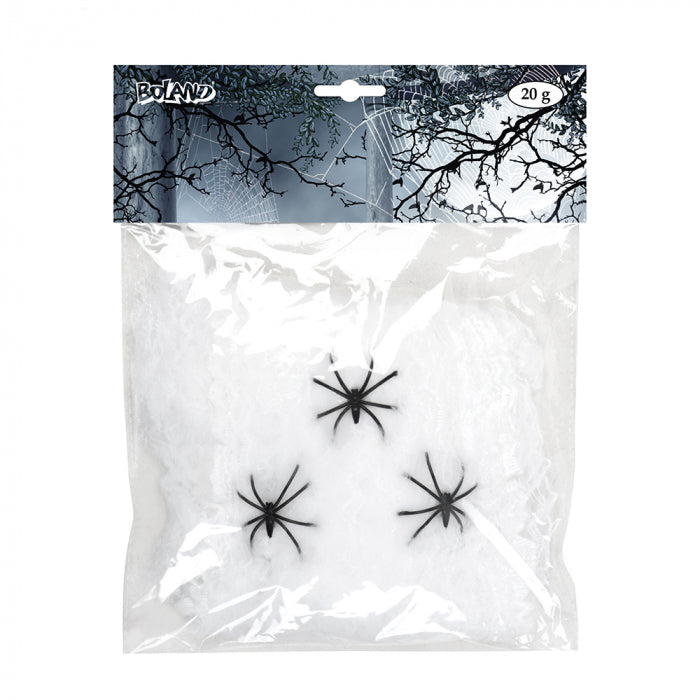 Spider web white 20g with 3 spiders