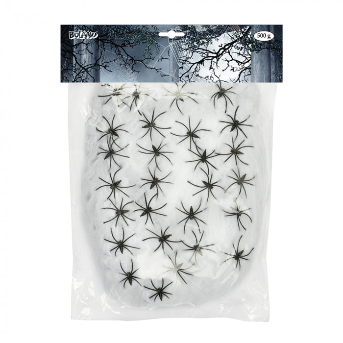 Spider web white 500g with 25 spiders