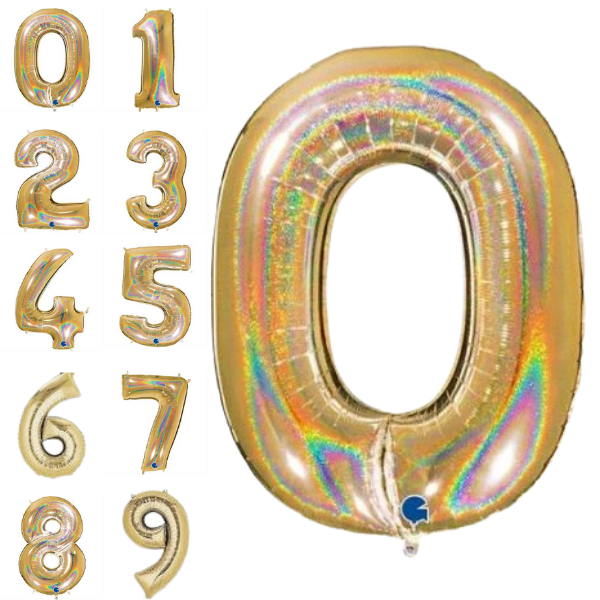Holographic gold foiled balloon numbers 102 cm