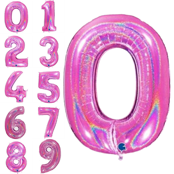 Holographic pink foil balloon with numbers 102 cm