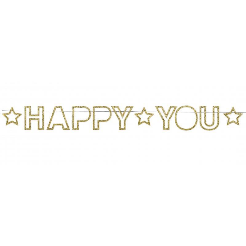 Glittering golden Happy U banner