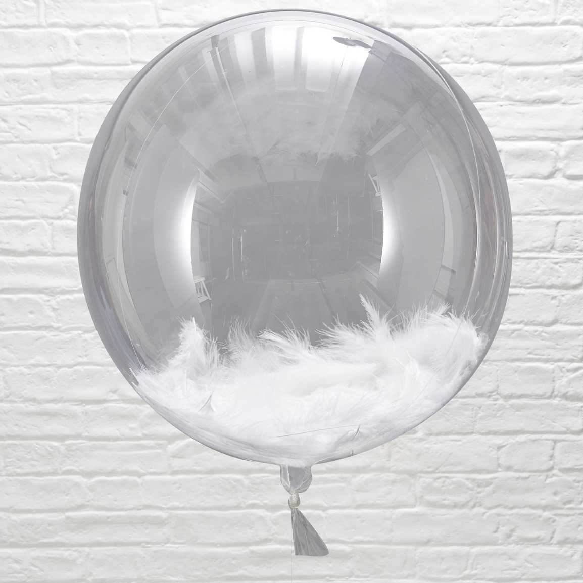 Transparent balloon with white feathers 3 pcs