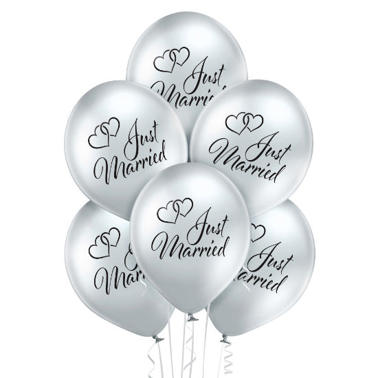 Latex balloons chromed Just Married 6 pcs