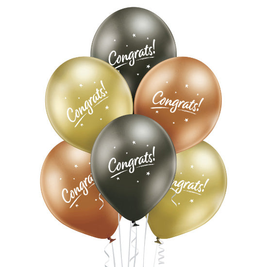 Latex balloon chromed Congratulations 6 pcs