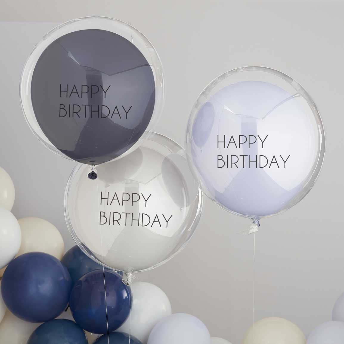 Set of sphere birthday balloons blue 3 pcs