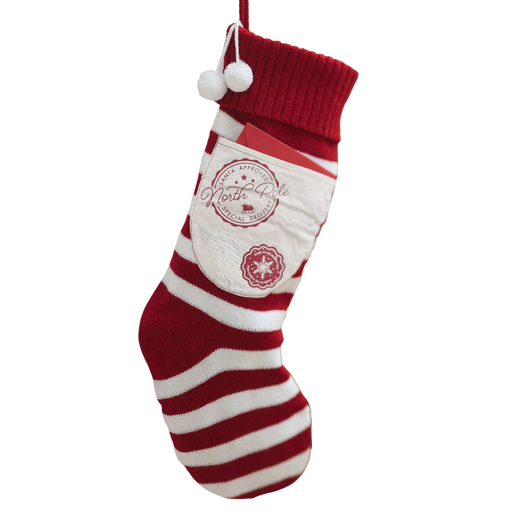 Christmas stocking with stripes and pocket