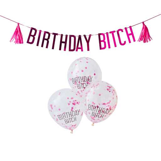 Birthday Bitch set (5 pcs latex balloon + banner)