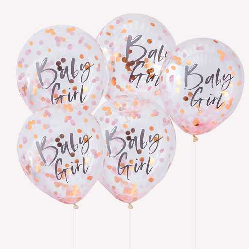 Latex confetti balloon Baby Girl 5 pcs
